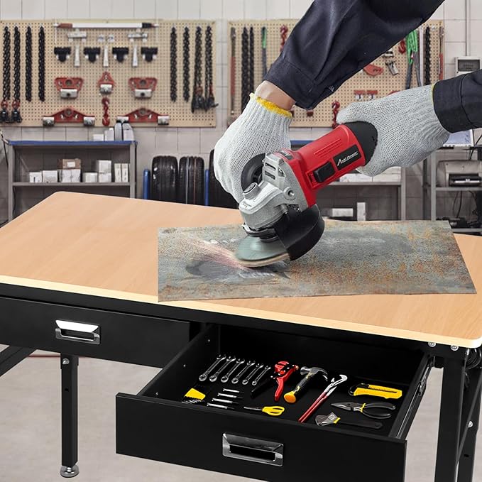 Workbenche with Drawers,48'' Workbench with Power Outlet for Garage,2000 Lbs Capacity Adjustable Workbench,Heavy Duty Table for Workshop Office Home Commercial