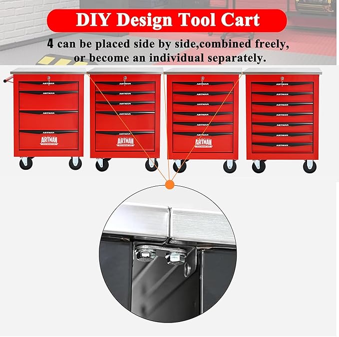 6 Drawers Rolling Tool Box on Wheels, Multifunctional Tool Cart, Drawers Rolling Trolley Organizer Tool Storage Chest for Garage,Workshop,DIY Multiple Interconnectable(4 Drawers-30.5" H)