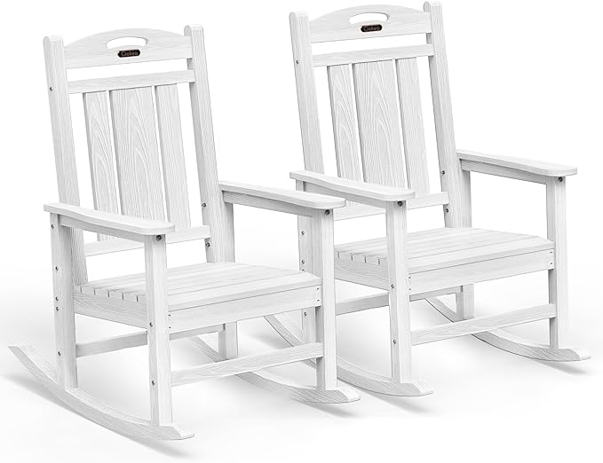 Ciokea Oversized Outdoor Rocking Chairs Set of 2, HDPE Porch Rocking Chairs for Outside, All-Weather Comfortable Patio Rockers for Front Deck Balcony, White