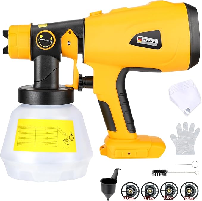 YEX-BUR Cordless Paint Sprayer for Dewalt 20v Battery, Spray Gun, 200W Paint Sprayer for Home Interior and Exterior, House Painting(Battery Not Included)