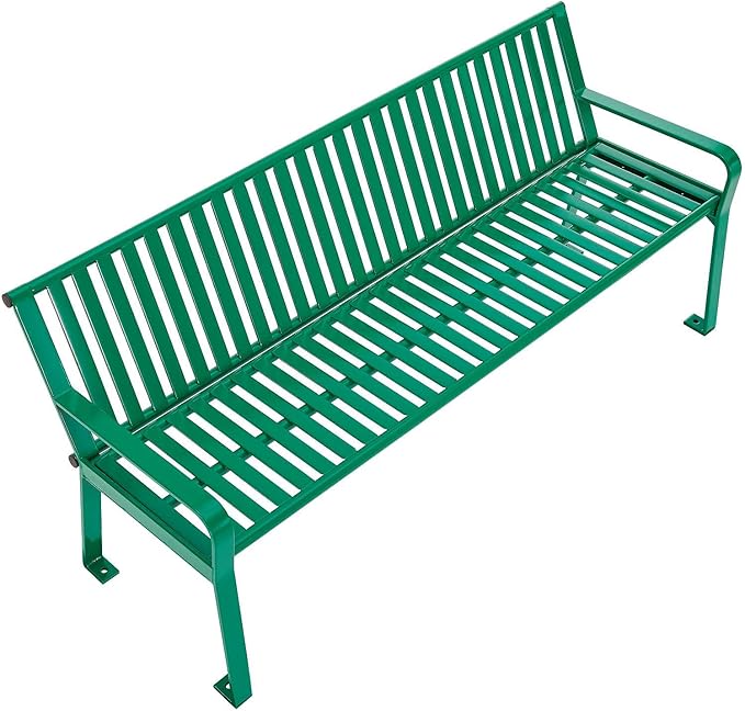Global Industrial 4 ft. Outdoor Park Bench with Back, Vertical Steel Slat Construction, 600 lbs Capacity, Green, Unassembled, Heavy Duty Commercial Bench