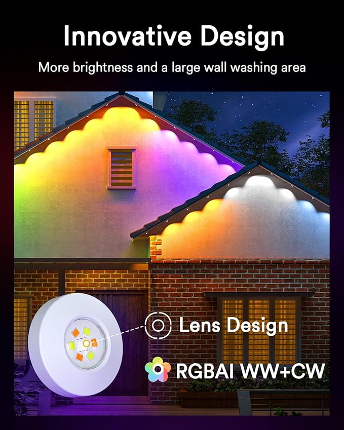 Lumary Permanent Outdoor Lights Pro with Remote, 105ft with 80LED 4000lm RGBAICW Smart Eave Lights, Work with Alexa Google IP67 Waterproof, Multi Scenes for Daily & Accent Lighting Chirstmas Decor