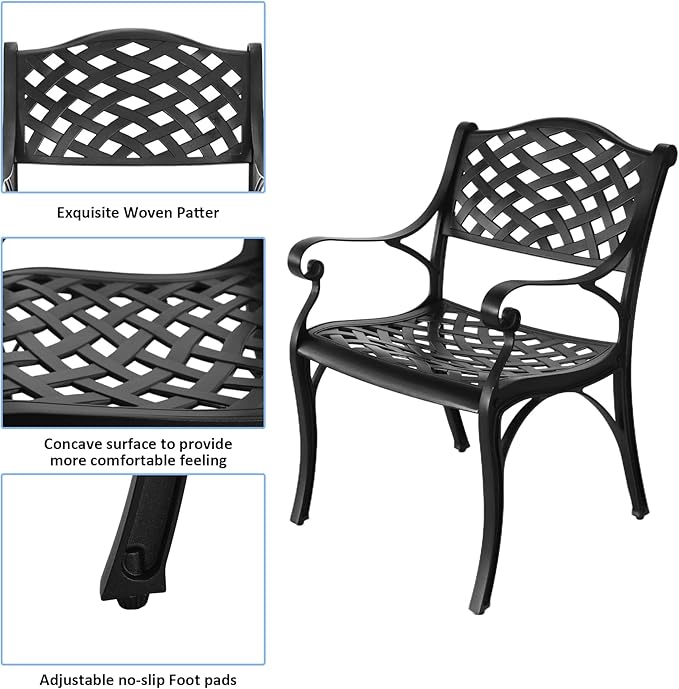 Cast Aluminum Outdoor Bistro Chairs Set of 4, Patio Dinning Chairs, 4 Pieces Metal Conversation Chairs for Deck, Porch Garden