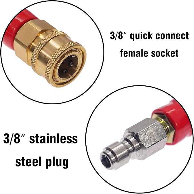 Hourleey 50FT Pressure Washer Hose with 3/8 Inch Quick Connect, High Tensile Wire Power Washer Hose, 4000 PSI