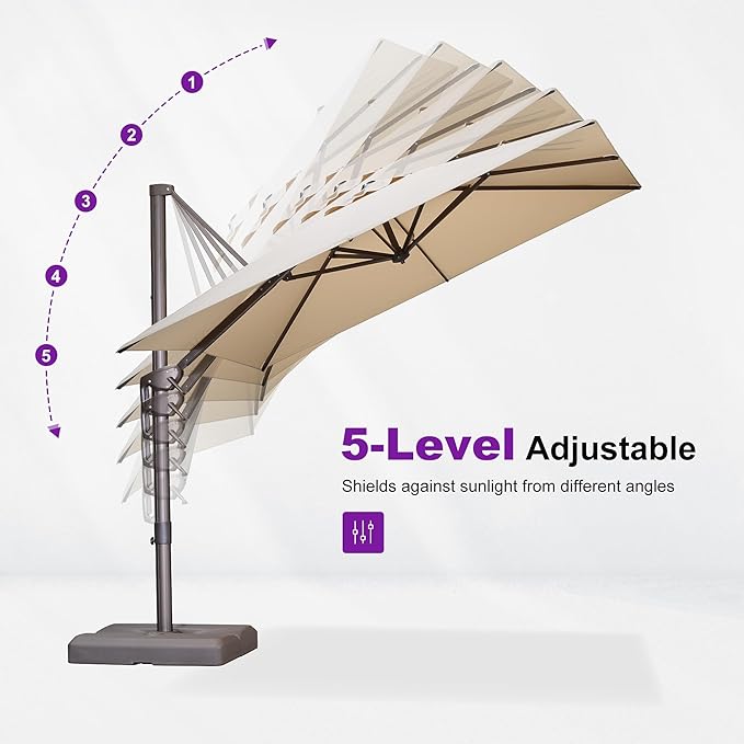 PURPLE LEAF 10' X 13' Patio Cantilever Umbrella Rectangle Umbrella Outdoor with Aluminum Offset Hanging and 360° Rotation for Pool Garden Deck Patio, Beige