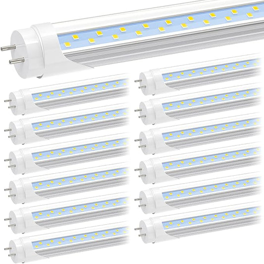JESLED T8 4FT LED Type A+B Tube Light Bulbs, 24W 6000K, 3200LM Super Bright, Plug and Play or Ballast Bypass, 48 Inch LED Replacement for T10 T12 Flourescent Tubes, Dual-end Powered, Clear(12-Pack)