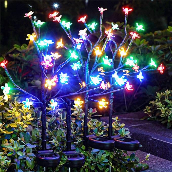 Solar Garden Lights Waterproof, Solar Outdoor Lights Decorative 4Pack, 80Led Solar Powered Flowers Garden Decor, Outdoor Fairy Lights for Yard,Pathway,Lawn,Outside,Garden Christmas Decorations