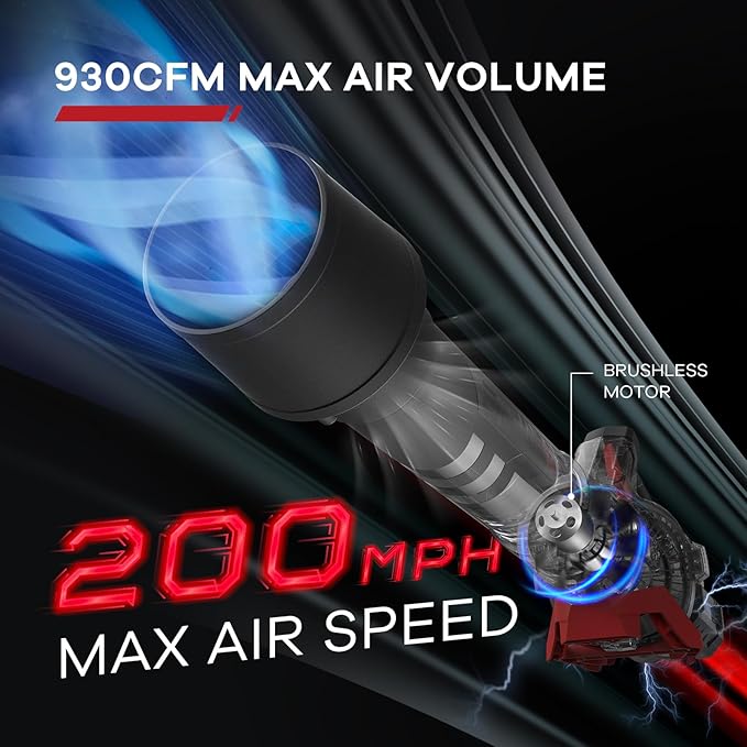 58V 930CFM Max Leaf Blower Cordless, Brushless Motor, Cruise Control, Turbo Variable-Speeds, CoolBlast Tech, 5.0AH Battery and Charger Included