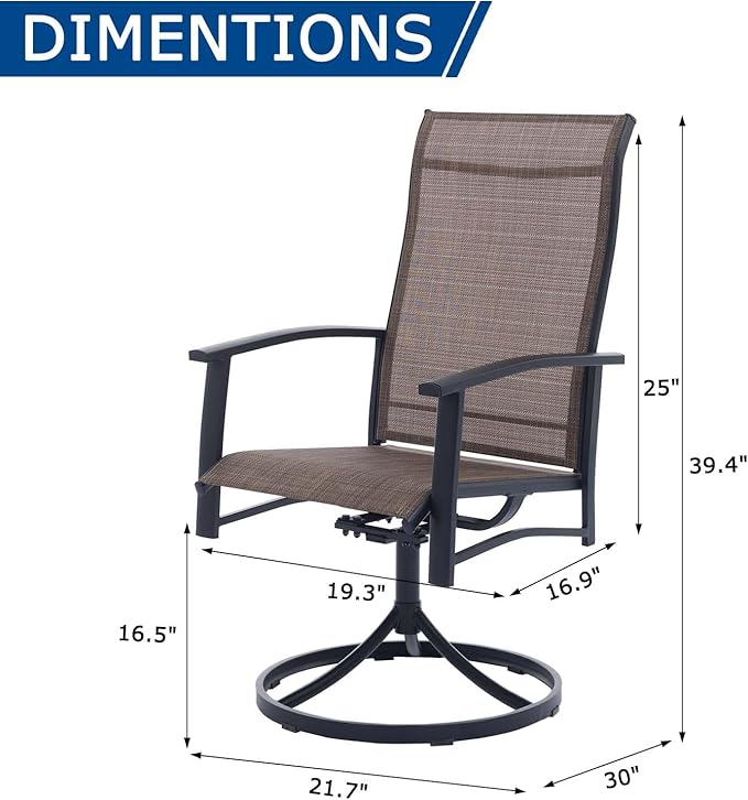 Patio Swivel Chairs Set of 4, Outdoor Swivel Chairs with Armrest, High Back Patio Chair with Metal Frame, All-Weather Outdoor Dining Chair for Deck, Porch and Lawn, Mocha
