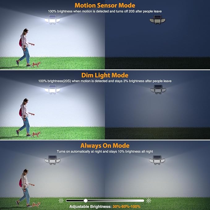 Onforu Solar Lights Outdoor, 3000LM 180 LED Motion Sensor Flood Lights with Remote Control, 3 Modes, IP65 Waterproof Security Lights for Yard, Pathway, Garden, Pool, Garage, 2 Pack