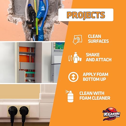 Kraken Bond Extreme Orange Fire Block Foam - (1x24oz) Fire Rated Polyurethane Spray for Gap Filling, Sealing on Windows, Walls, Joints & Pipes, Straw Use High Expansion Fire Proof Foam - 1 Pack