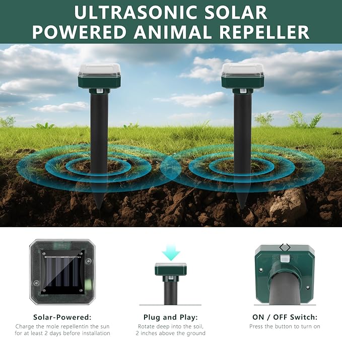 8 Pack 2025 Upgraded Solar Ultrasonic Animal Repellent Outdoor – Motion Activated Deer, Squirrel, Cat, Raccoon, Dog & Rat Deterrent with Ultrasonic Sweep for Garden Yard