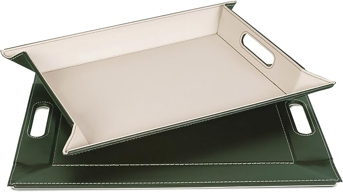 PLACEsMAT 2-in-1 Faux Leather Placemat & Serving Tray | Reversible Design, Lays Flat & Easy to Clean | Ottoman Food Tray, Perfect Housewarming Gift, 18” x 14” (Olive Green & Ivory, Single)
