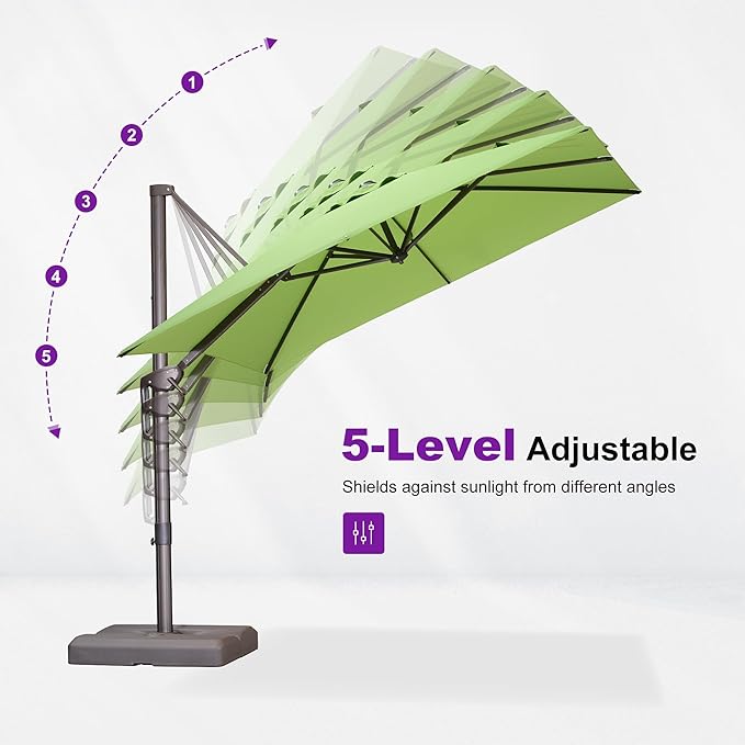 PURPLE LEAF 9' X 11.5' Rectangle Cantilever Umbrella with Base Patio Umbrella Outdoor Aluminum Offset Hanging Umbrella with 360-degree Rotation for Pool Garden Backyard Deck, Green