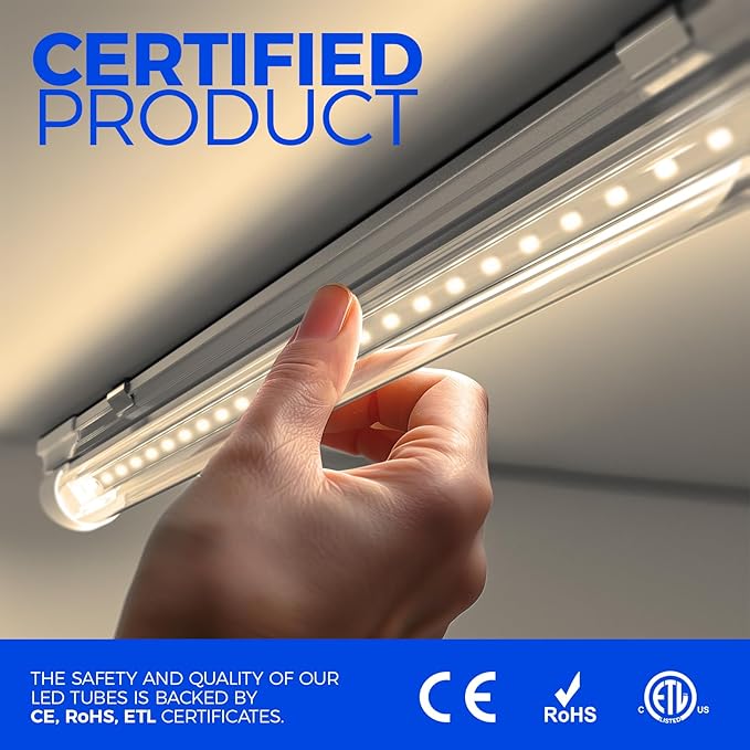 Barrina LED Shop Light 2FT, 20W 3000LM 3000K, Clear Cover Linkable LED Tube Lights, V Shape Integrated T8 LED Lighting, LED Ceiling Lights for Garage, Warehouse, Workshop, ETL Listed, 2 Packs