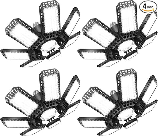 4 Pack LED Garage Light, 240W 24000LM 6500K LED Shop Lights, Garage Lights Ceiling Led with 7+1 Deformable Panels, E26/E27 Bulb Socket Lighting for Shop, High Bay, Attic, Basement, Warehouse