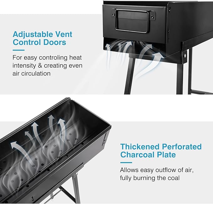 IRONWALLS Portable Charcoal Grill 32 Inch, Black Folding Stainless Steel Barbecue Grill for Outdoor Cooking, Large Lamb Skewer Grill for Patio, Party, Picnic, Travel, Camping, Home & Commercial Use