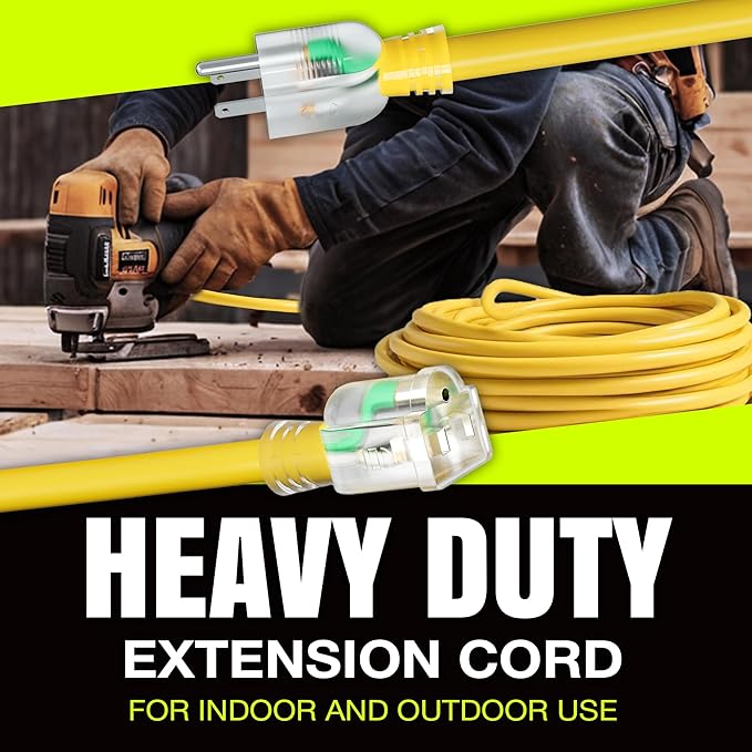 50ft Outdoor/Indoor Extension Cord 10/3 Gauge Ultra Heavy Duty 3 Prong SJTW, Waterproof, Flexible Cold-Resistant Long Power Cord,15A 125V 1875W, Yellow by LifeSupplyUSA