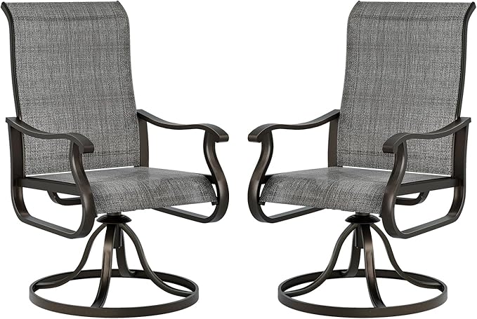 UDPATIO Patio Swivel Dining Chairs Set of 2, Outdoor Dining Chairs High Back with All Weather Breathable Textilene, Metal Rocking Frame for Lawn Garden Backyard, Dark Gray