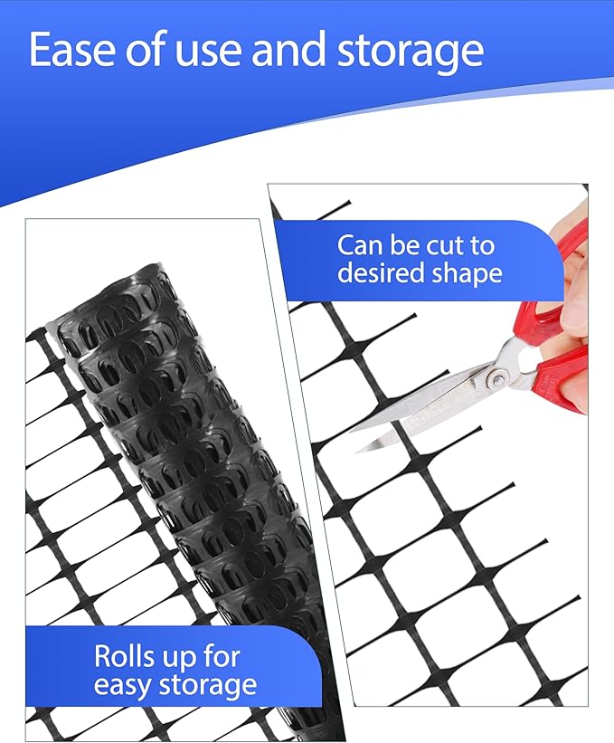 Garden Fence Animal Barrier, Snow Fence Temporary Fence Kit 40 in X 82 Ft, Plastic Safety Fence with 20 45-Inch Steel Stakes and 100 Zipper, Garden Fencing Temporary Fencing for Backyard