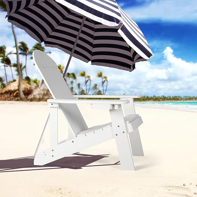 Adirondack Chair, All Weather Resistant Plastic Chairs with Cup Holder, 5 Easy Steps to Install, Outdoor Chairs for Patio, Garden, Backyard Deck, Lawn, Fire Pit - White