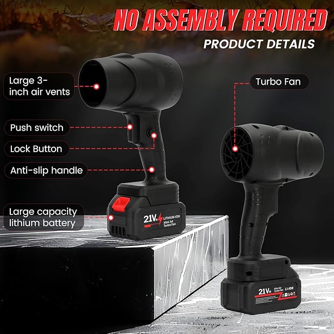 Cordless Handheld Leaf Blower with 2 x 4.0 Ah Batteries, 32000RPM Turbo Jet Blower, Small Leaf Blower for Deck, Garden, Patio, Portable Handheld Mini Turbine Drying Black