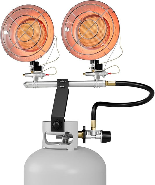 30,000 BTU Double Tank Top Portable Propane Radiant Heater, Portable Gas Heater with 3 Heating Modes, Shut-off Valve and Tip-over Protection