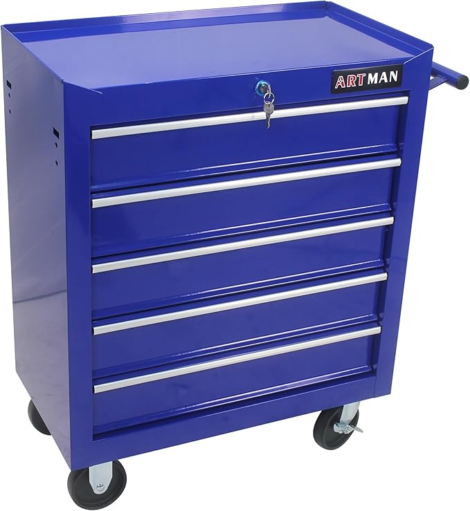 5 Large Drawers Rolling Tool Cart on Wheels, Trolley Organizer Tool Case Tool Chest, Multifunctional Tool Storage Tool Box for Workshop, Garage, Warehouse, Repair Shop (5 Drawers-29.3" H-Blue)
