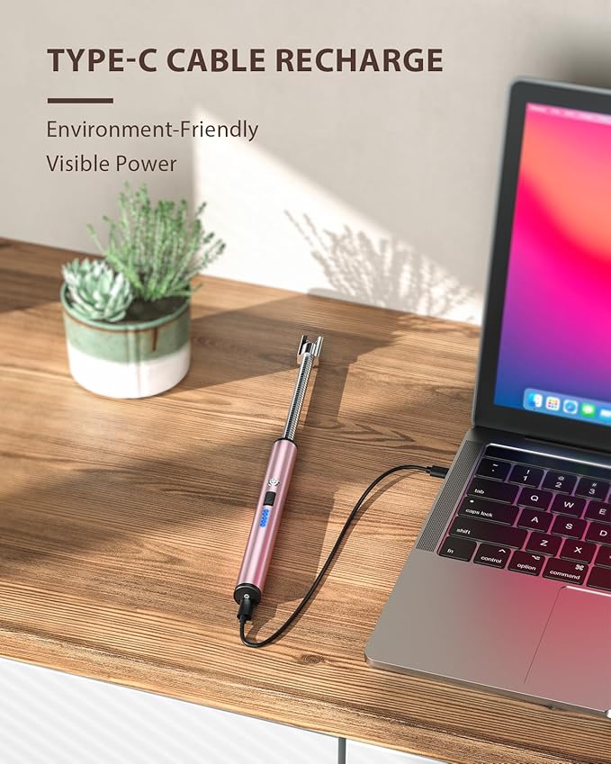 RONXS Lighter Electric Lighter Rechargeable Arc USB Candle Lighters with LED Battery Display, Flexible Neck Windproof Flameless Plasma Long Lighters for Candle BBQ Camping (Silver&Pink)