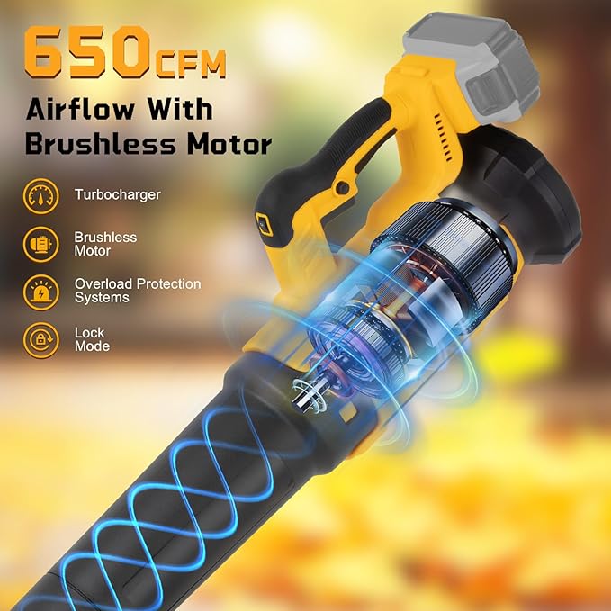 Cordless Leaf Blower Fit for Dewalt, 650 CFM Electric Leaf Blower, with Brushless Motor Built-in Protection Device, Variable Speed, Turbo Mode, for Driveway Lawn Care, Yard, Snow(NO Battery)