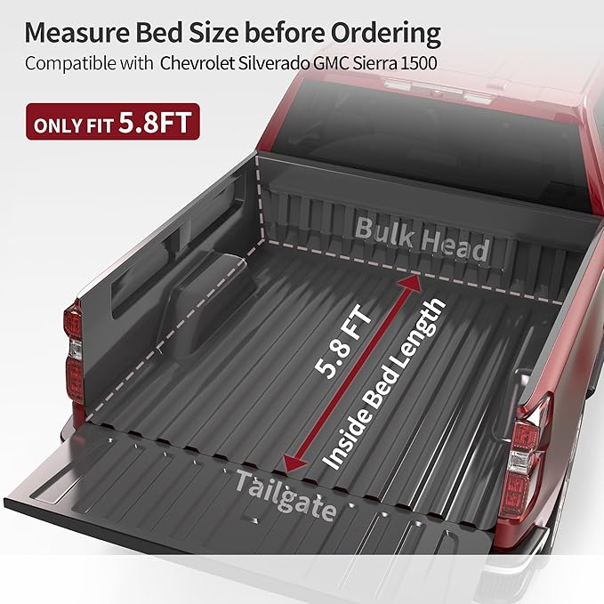 OEDRO Soft Quad Fold Truck Bed Tonneau Cover Fit for 2019-2025 Chevy Silverado 1500 / GMC Sierra 1500 New Body Style Without Multi-Flex Tailgate, Fleetside 5.8 Feet Bed