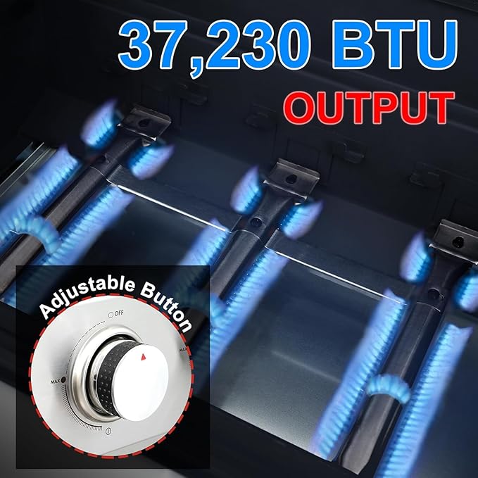 3 Burner Propane Gas Grill, Stainless Steel BBQ Grill, 2 Enameled Cast Iron Grill Grates, Portable with Wheels, 25,950 BTU, Outdoor Barbecue Grills