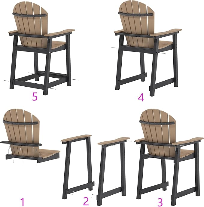 OTSUN Outdoor Tall Adirondack Chair, HDPE Weather Resistant Outdoor Chair for Garden, Backyard, Poolside, Capacity 400LBS (1 PC, Chocolate & Black)