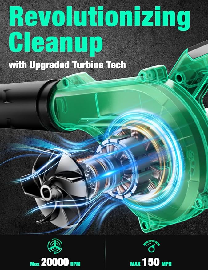 K I M O. Cordless Leaf Blower Vacuum Combo 4 in 1, 3 Nozzles &3 Modes for Inflation & Deflation, Extended Tube & Variable Speed, 20000RPM 150MPH, 2x2000mAh Battery Powered Leaf Blowers for Lawn Care