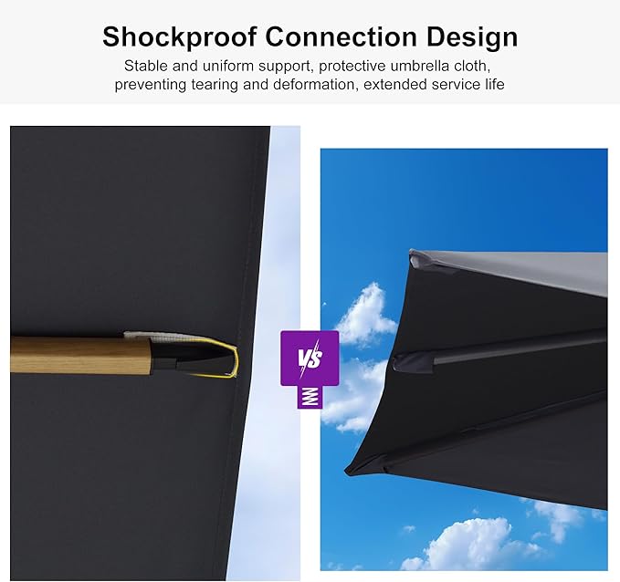 PURPLE LEAF 11FT Patio Umbrella With Base Square Cantilever Umbrella Teak Finished Aluminum Frame Large Windproof Offset Outdoor Sun Umbrellas for Beach Pool Deck, Grey