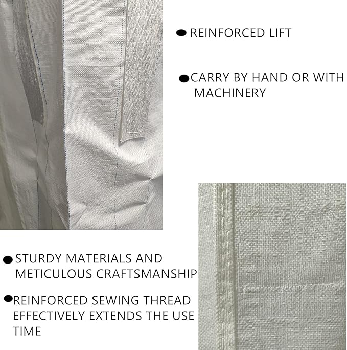FIBC Bulk Bags, Industrial Sack, 35 x 35 x 43 inches, 2200 lbs Capacity, 10 Pack, Duffle Top & Flat Bottom, – 35 Cu Ft Industrial Heavy Duty Construction Bags for Sand, Agriculture, Waste Disposal