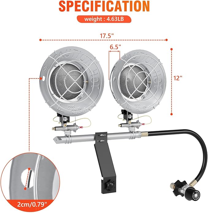 30,000 BTU Double Tank Top Portable Propane Radiant Heater, Portable Gas Heater with 3 Heating Modes, Shut-off Valve and Tip-over Protection