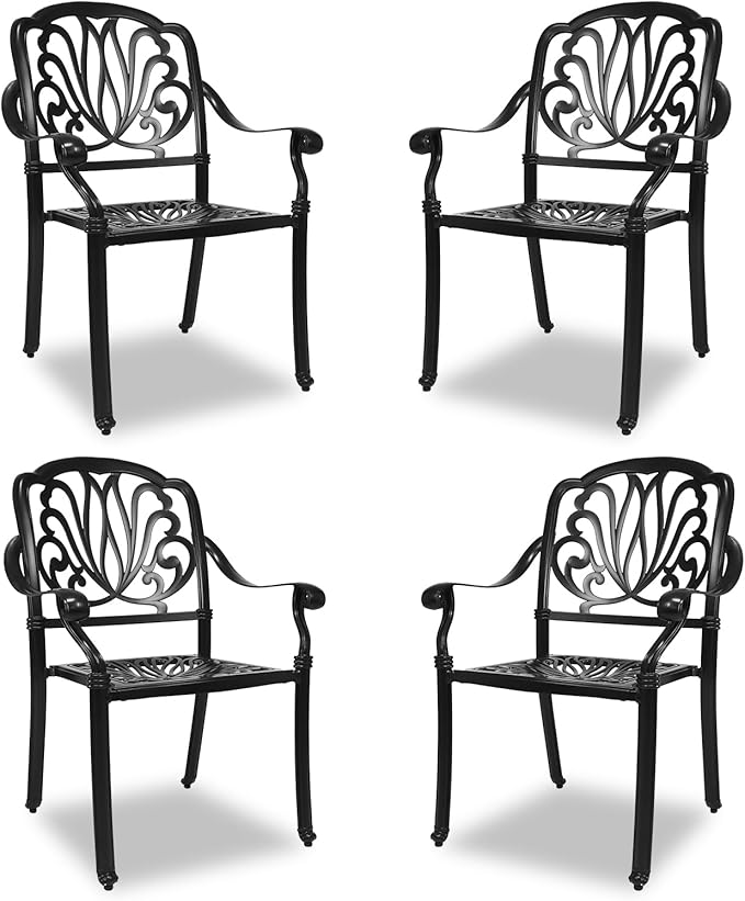 Outdoor Dining Chairs 4 Pieces, Cast Aluminum Metal Patio Chairs Set of 4, Conversation Furniture Set