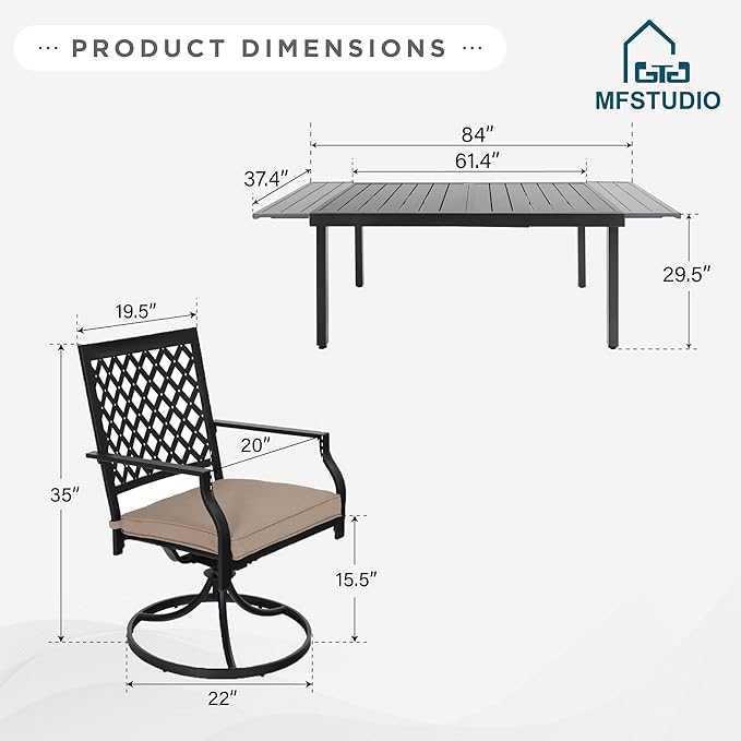 MFSTUDIO Patio Table and Chairs Set, Patio Dining Set for 8 Persons, 9 Piece Outdoor Dining Set with Expandable Table, Metal Outdoor Patio Furniture Set for Deck Backyard Poolside Garden