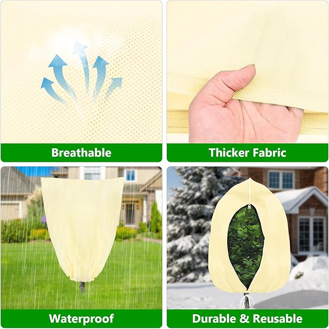 Plant Covers Freeze Protection, 4 Pack Round Frost Blankets for Outdoor Plants (71"x48") – Winter Plant Covers, 2.4oz/yd² Frost Cloth Plant Protection for Trees, Shrubs & Potted Plants (Beige)