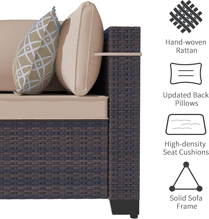 Outdoor Patio Furniture Set with Gas Fire Pit Table, 8 Pieces Outdoor Furniture Set Patio Sectional Sofa w/43in Propane Fire Pit, PE Wicker Rattan Patio Conversation Sets (Sand)