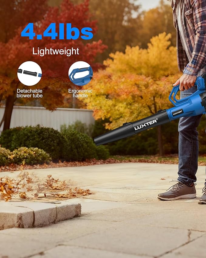 LUXTER Cordless Leaf Blower 20V Brushless Electric Leaf Blowers 320 CFM & 120 MPH 2-Levels Variable Speed with 2 X 4.0Ah Battery and Charger Included Blower for Lawn Care, Yard, Leaves, Dust, Snow