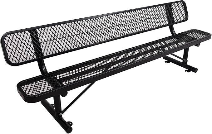 6Ft Outdoor Bench with Back Portable Frame, Outdoor Steel Park Bench with Backrest, Expanded Metal Mesh Bench for Outside, Lawn, Backyard, Park, Deck, Garden, Patio, Porch, Black