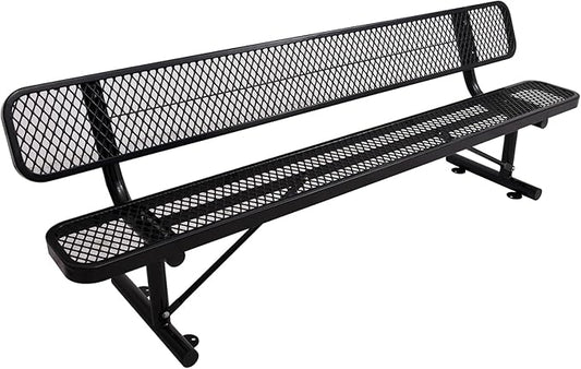 6Ft Outdoor Bench with Back Portable Frame, Outdoor Steel Park Bench with Backrest, Expanded Metal Mesh Bench for Outside, Lawn, Backyard, Park, Deck, Garden, Patio, Porch, Black
