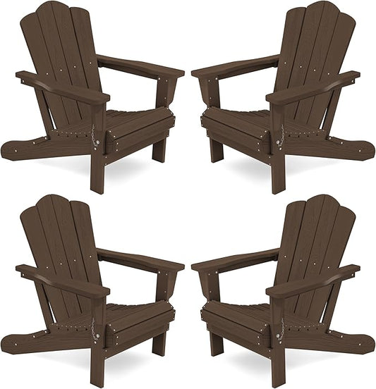 KINGYES Folding Adirondack Chair Set of 4, HDPE All-Weather Folding Adirondack Chair, Coffee