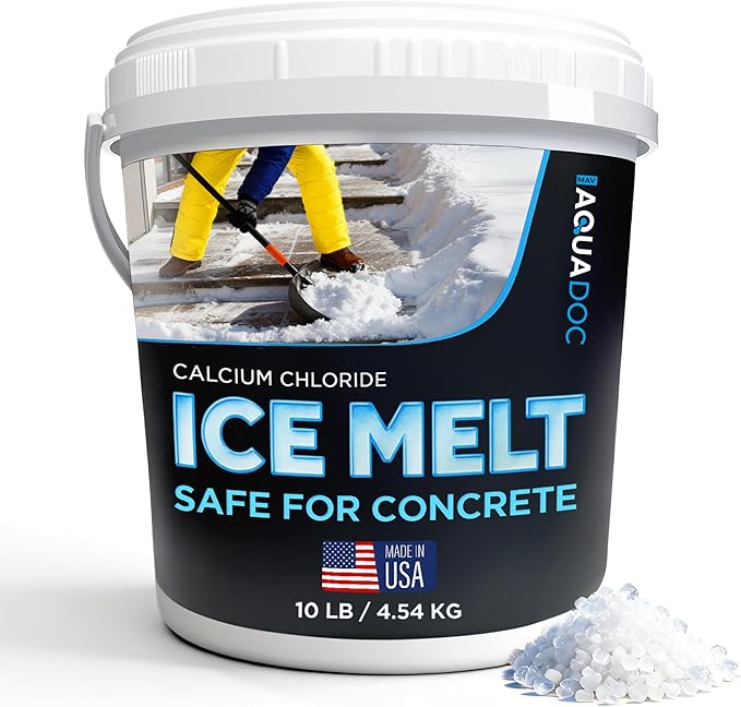 AquaDoc Ice Melt Safe for Concrete - Snow Salt & Rock Salt for Snow, Calcium Chloride Ice Melt for Driveway & Sidewalk Effective at -25°F, 10 Pounds