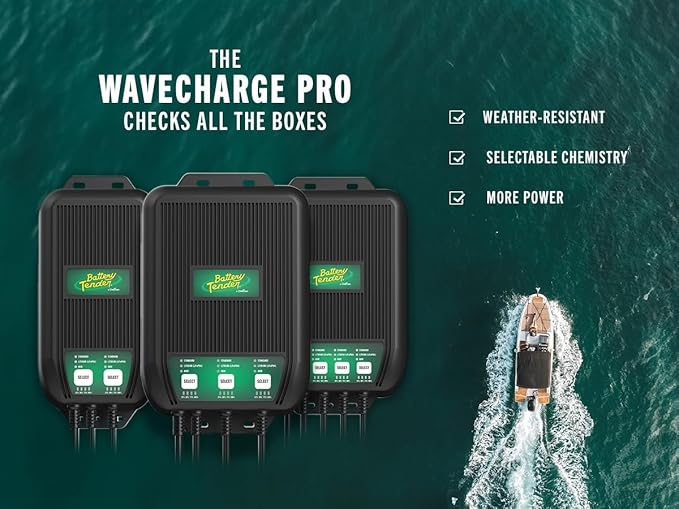 Battery Tender WaveCharge Pro 4 Bank Marine Battery Charger- 12V 40 AMP (10Amps X 4 Batteries) - Fully Automatic Weatherproof Onboard Battery Charger and Maintainer - 022-1009-DL-WH