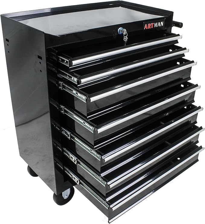 7 Drawers Rolling Tool Cart on Wheels, Multifunctional Organizer Tool Case Tool Chest, Trolley Tool Storage Tool Box for Workshop, Garage, Repair Shop, Warehouse (7 Drawers-29.9" H-Black)