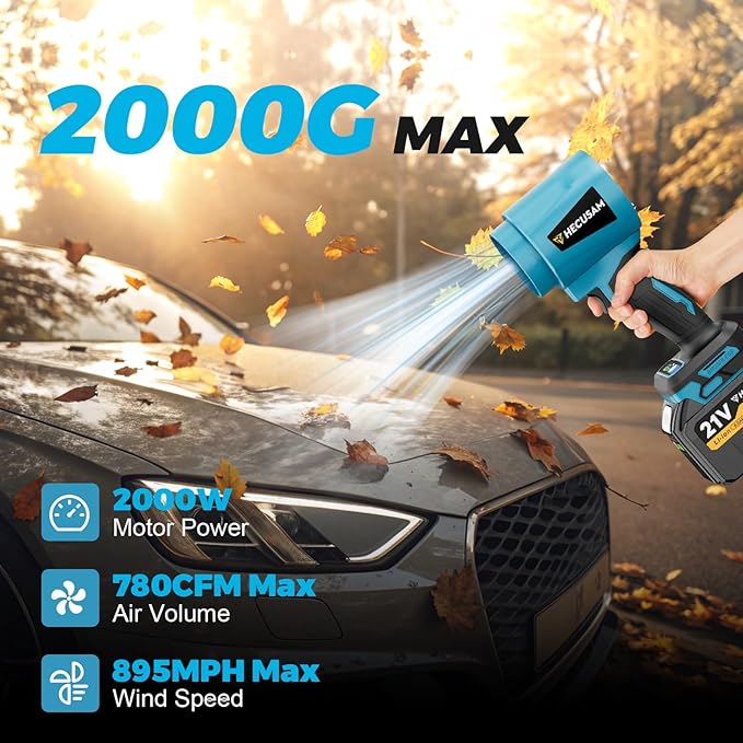 Leaf Blower Cordless - 780CFM 895MPH Handheld Blower, 600,000 RPM Brushless Electric Blower, Lightweight, 3 Speeds, 1x6.0Ah Battery & Charger for Yard/Lawn/Car