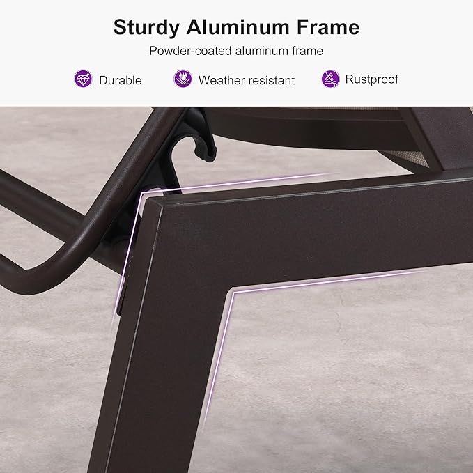PURPLE LEAF Oversized Patio Lounge Chairs Set of 3, Reclining Pool Lounge Chairs with Side Table and Wheels for All Weather for Outdoor, Deck, Lawn, Aluminum Outside Pool, Linen